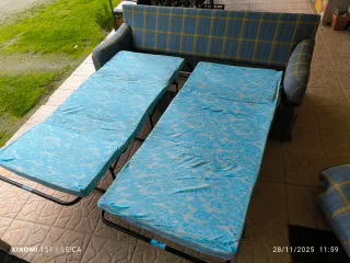 Sofá Cama Tela Azul y Amarillo