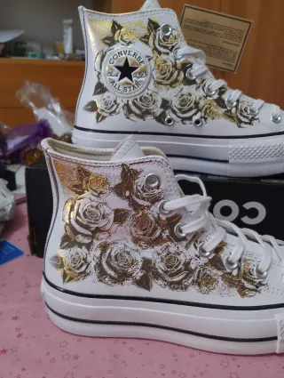 Converse Pelle Rose Oro Platform