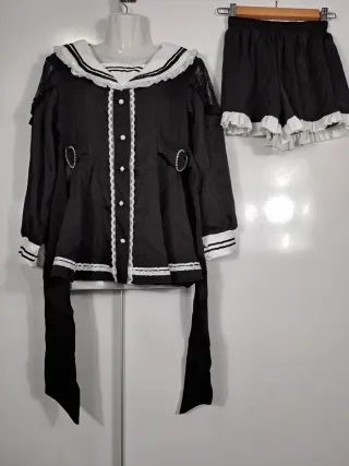 Conjunto Lolita Gótica Jirai Kei Negro y Blanco