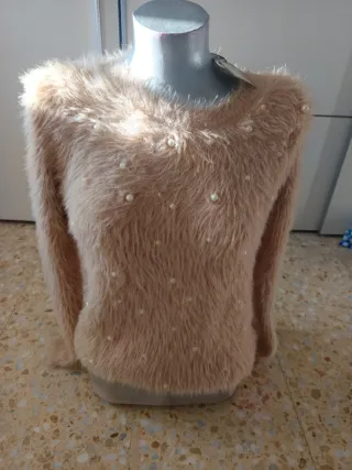 Jersey peluche perlas salmón talla única