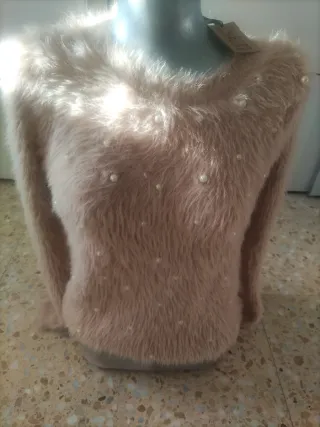 Jersey rosa peluche perlas talla única