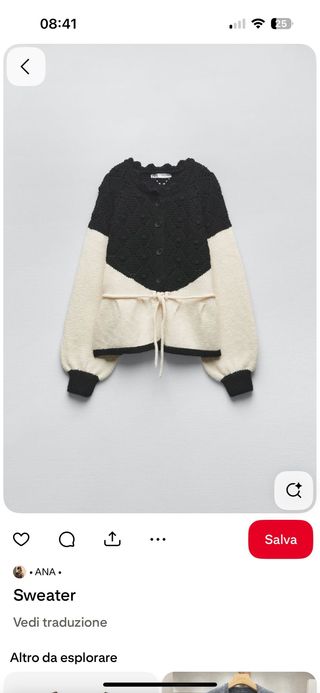 Cardigan Zara Beige e Nero Taglia Unica