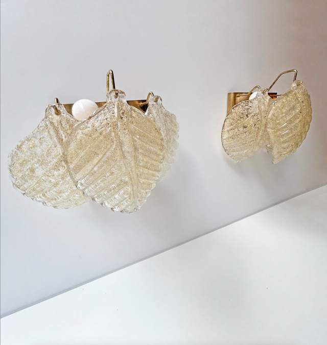 APLIQUES DORADOS HOJAS MURANO, AÑOS 60