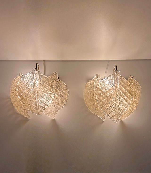 APLIQUES DORADOS HOJAS MURANO, AÑOS 60