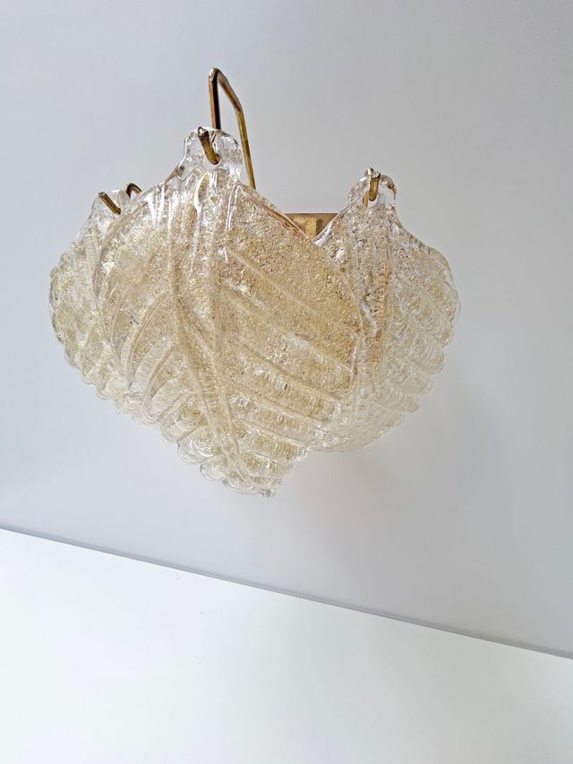 APLIQUES DORADOS HOJAS MURANO, AÑOS 60