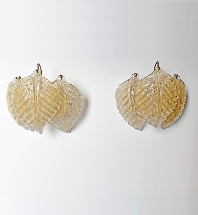 APLIQUES DORADOS HOJAS MURANO, AÑOS 60