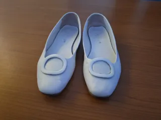 Ballerine bianche eleganti in vera pelle quadrate