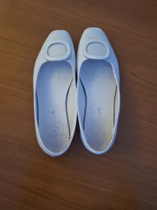 Ballerine bianche eleganti in vera pelle quadrate