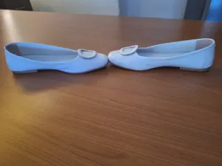 Ballerine bianche eleganti in vera pelle quadrate