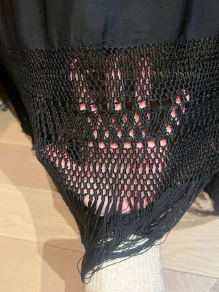 Mantón de Manila Antiguo Negro y Rojo