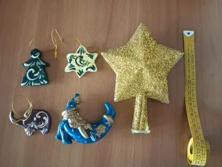 N.5 Decorazioni, puntale in glitter dorato
