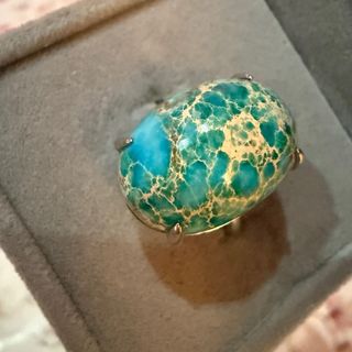 Anillo Jaspe Oceánico Plata 925 Ajustable