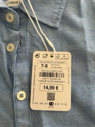 Camisa azul nueva talla 7/8