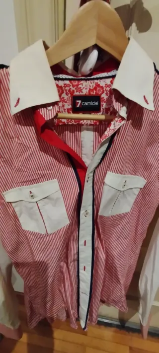 Camisa 7 Camice Rayas Rojas y Blancas