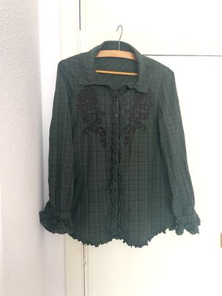 Camisa de mujer cuadros verde y negro