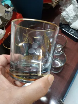 Juego Vasos y Hielera Dorado y Transparente