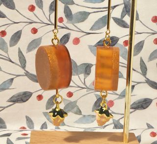 Pendientes Artesanales Fresa Dorado Naranja