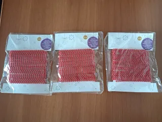N.3 decorazioni natalizie perline rosse da metri 5