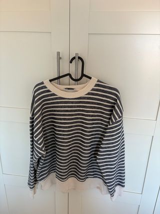 Jersey Zara rayas gris y blanco talla L