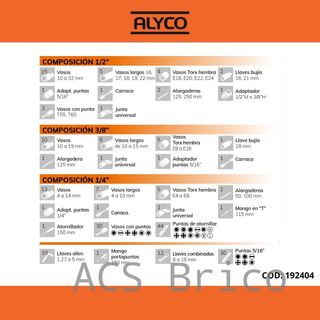 Juego Llaves de Vaso de 1/2", 1/4" y 3/8" - 219 Piezas Alyco 192404