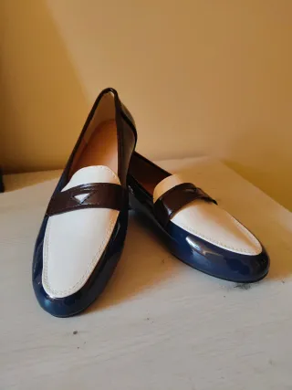 Zapatos planos mujer azul y blanco