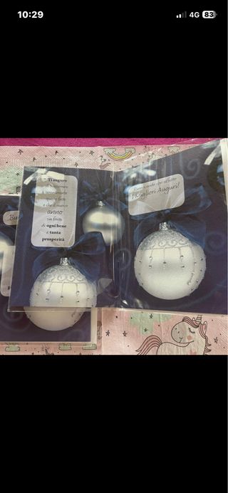 2 biglietti d’ Auguri Natale Palline Argento