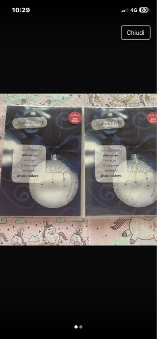 2 biglietti d’ Auguri Natale Palline Argento