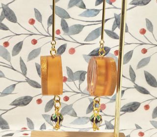 Pendientes Artesanales Flor Dorados y Verdes