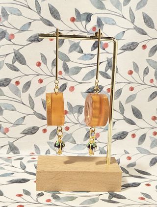 Pendientes Artesanales Flor Dorados y Verdes