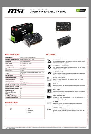 MSI Geforce GTX 1060 Aero ITX 6GB OC VR Ready