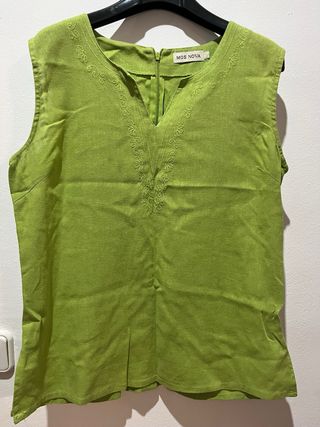 Blusa MOS NOVA Lino Verde Bordada
