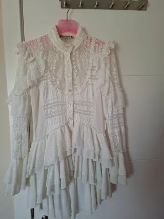 Blusa Highly Preppy Volantes Encaje Blanca Talla S