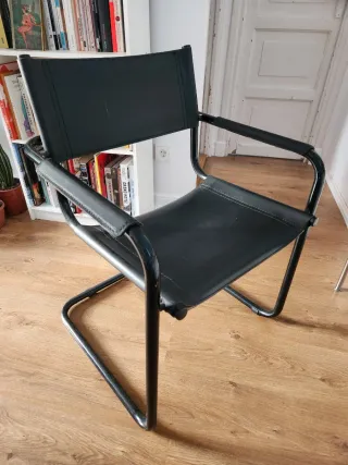 Silla Tubular Vintage Negra Cuero
