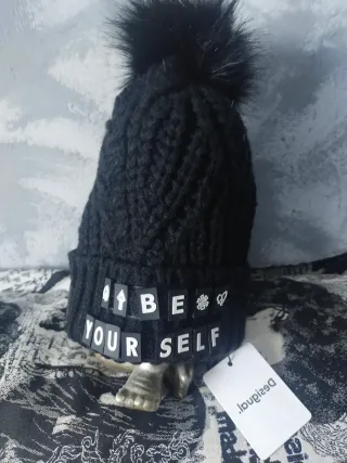 Gorro Desigual Negro Lana Pompon