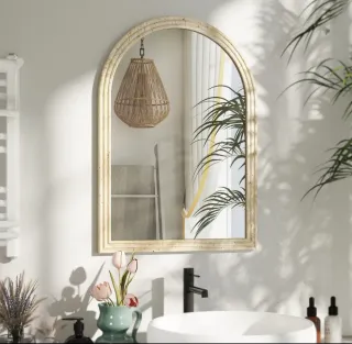 Specchio HOMCOM ad Arco da Parete 50x70 cm con Cornice in Stile Pietra per Soggiorno, Camera da Letto, Ingresso Beige 83c-158v00bg