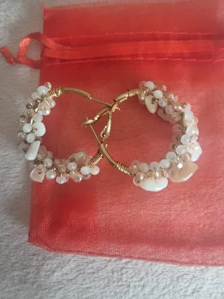 Pendientes Aro Acero Dorado y Blanco
