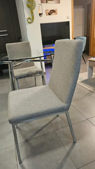 Mesa redonda cristal y 2 sillas