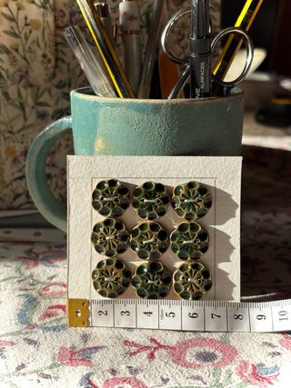 9 Botones Cerámica Florales Verdes