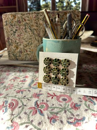 9 Botones Cerámica Florales Verdes