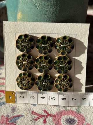 9 Botones Cerámica Florales Verdes