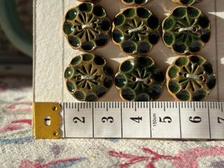 9 Botones Cerámica Florales Verdes