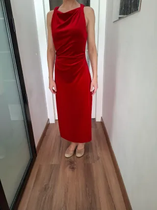 Vestido Terciopelo Rojo Zara Talla S