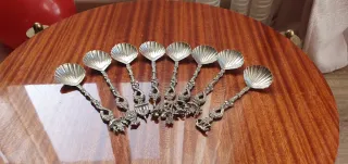 Set 9 cucchiai vintage antichi forma di conchiglia