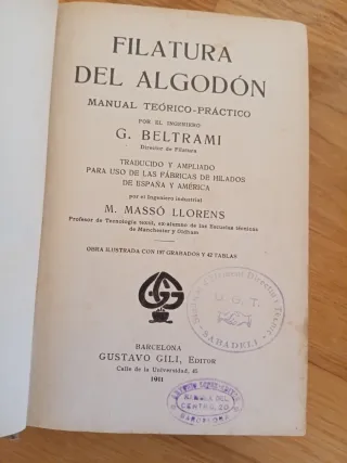 Libro antiguo de 1911 "Filatura del Algodón"