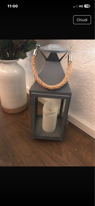 Lanterna portacandele in metallo e corda