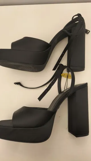 Sandalias fiesta plataforma tacón negras talla 41