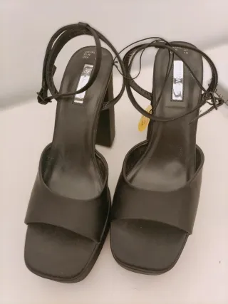 Sandalias fiesta plataforma tacón negras talla 41
