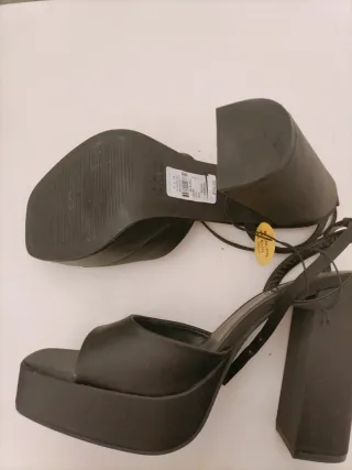 Sandalias fiesta plataforma tacón negras talla 41