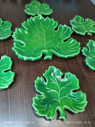 Juego platos cerámica hoja verde