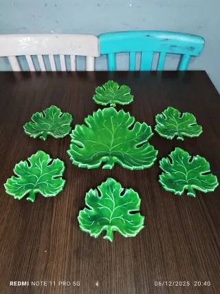 Juego platos cerámica hoja verde